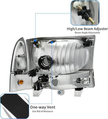 Miniatura 3 de DWVO Conjunto de faros Compatible con 1999-2004 Ford F-250 F-350 F-450 F-550 Super Duty/2000-2004 Ford Excursion Lentes ahumados Reflector ámbar