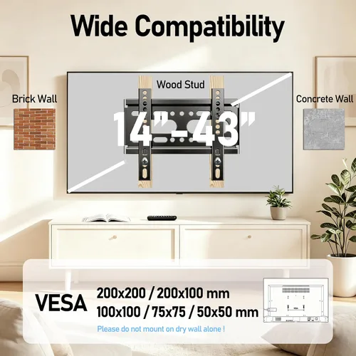 Miniatura 5 de Nuyoah Soporte de pared para TV de perfil bajo y fijo para televisores y monitores de pantalla plana de 14 a 43 pulgadas y hasta 55 libras, soporte