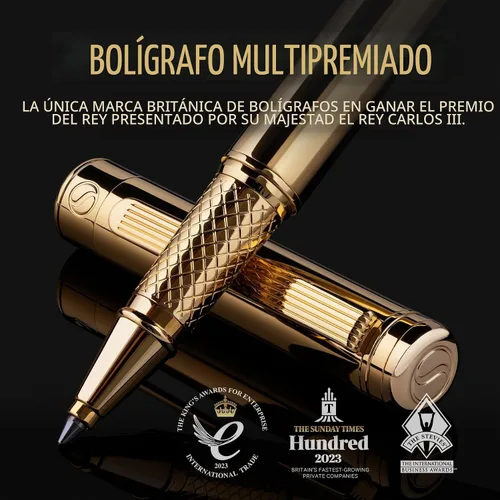 Miniatura 7 de Scriveiner – Bolígrafo roller dorado, baño de oro real, con repuesto de tinta Schmidt, elegante opción de regalo para hombres y mujeres, para 11. Oro