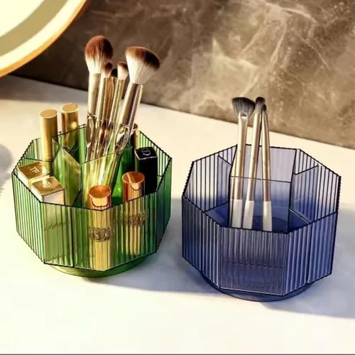 Miniatura 4 de LINFIDITE Organizador de maquillaje giratorio de 360° con soporte, caja de exhibición de cosméticos transparente, organizador de brochas