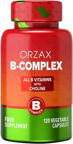 ORZAX Suplemento del complejo B con colina e inositol - Complejo de vitamina B para mujeres y hombres - Energía, nervios y salud cerebral, estrés y