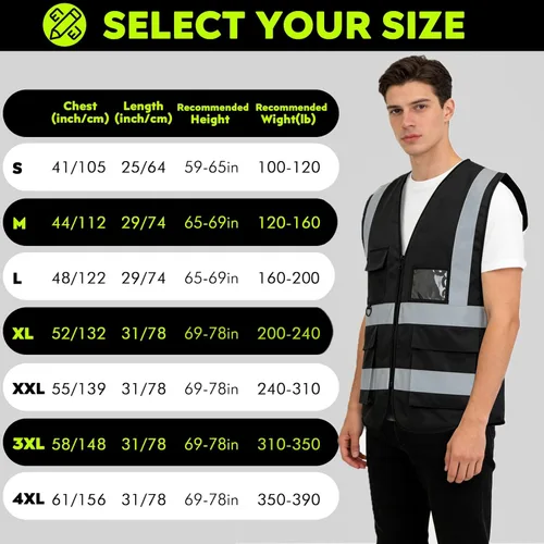 Miniatura 6 de Chaleco de seguridad personalizado BeautyWill con logotipo personalizado Clase 2, chaleco reflectante de alta visibilidad con bolsillos, ropa