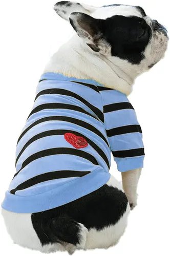 Ropa para Bulldog Francés Camiseta para Perros Pequeños Camiseta de Verano a Rayas para Cachorros, XS, Azul