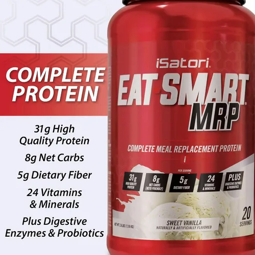 Miniatura 3 de iSatori Eat Smart MRP, batido de reemplazo de comidas con alto contenido de proteínas con proteína de suero en polvo, probióticos en polvo, proteína