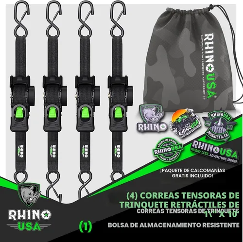 Miniatura 6 de Rhino USA Correas de trinquete retráctiles (paquete de 2) – 1 pulgada x 10 pies (1,209 libras de resistencia a la rotura) – Correas de amarre auto
