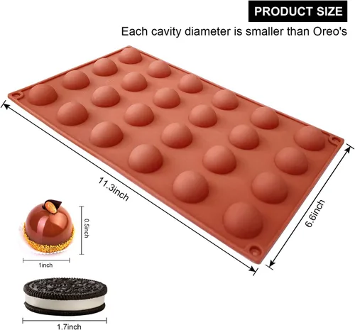 Miniatura 4 de Mini molde de silicona semicircular de 24 cavidades, 2 paquetes de moldes de silicona de media esfera para hacer gelatina, chocolates y pasteles