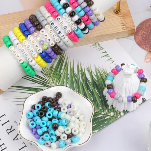 Miniatura 3 de 1000 Piezas Cuentas Pony Pulsera 0.354 in Cuentas Pony de Plástico Beige Cilíndricas para Collar, Cuentas de Cabello para Trenzas, Llavero
