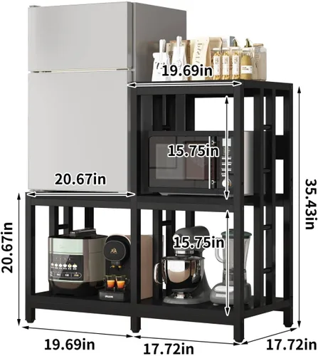 Miniatura 2 de Mini soporte para refrigerador con almacenamiento con toma de corriente, soporte para horno de microondas, estante para panaderos con estante