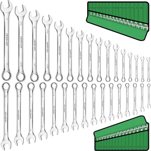 Miniatura 9 de SWANLAKE GARDEN TOOLS Juego de llaves SAE de 15 piezas, juego de llaves combinadas premium con muesca en V, SAE de 1/4" a 1", par máximo, 12 puntos
