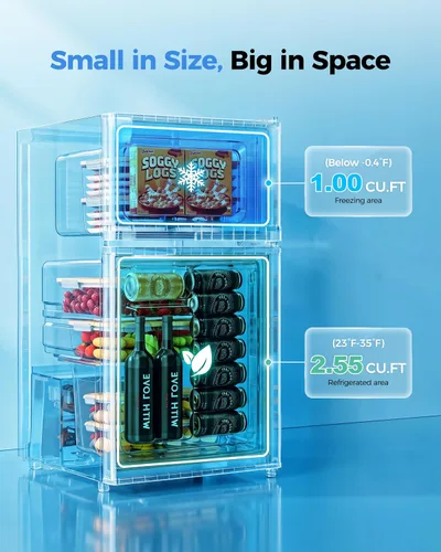 Miniatura 3 de Tehanld - Refrigerador de doble puerta con congelador, 3.55 pies cúbicos, refrigerador pequeño con congelador, 7 ajustes de temperatura ajustable