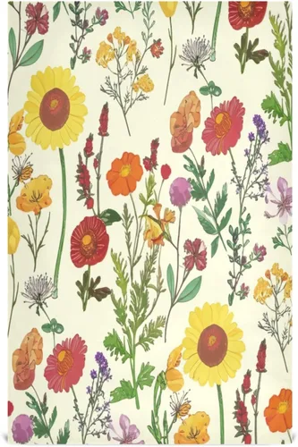Retro Wildflowers Botanical Yellow Towels Kitchen Sets, 28x18 Inches Absorbent Printed Hand Towels, Set of 6