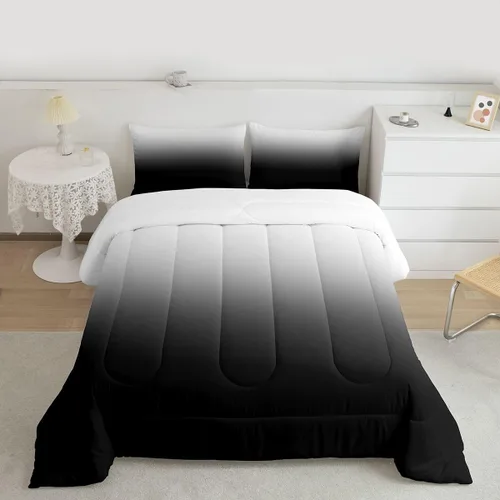 Feelyou Juego de edredón degradado con efectos degradados para niños y niñas, color negro, gris y blanco, para decoración de dormitorio, 2 piezas,