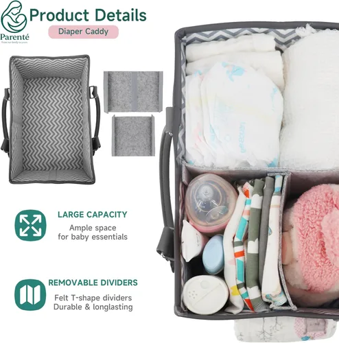 Miniatura 4 de Organizador de pañales: organizador portátil de bebé para cosas de bebé, artículos esenciales para recién nacidos, organizador con asa, regalos Gris