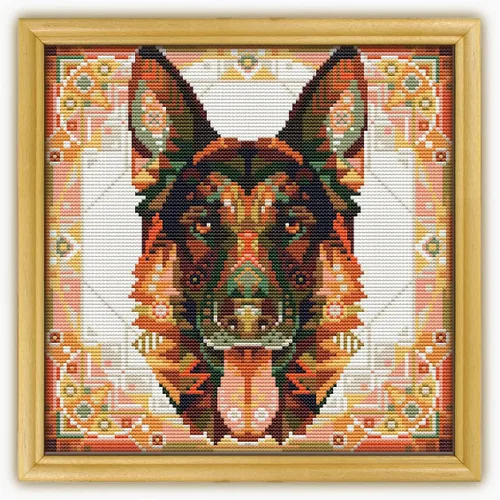 Mandala Pastor Alemán CS695-1 - Kit de punto de cruz contado # 2. Juego de hilos, agujas, tela AIDA, enhebrador de agujas, recortadores de bordado y