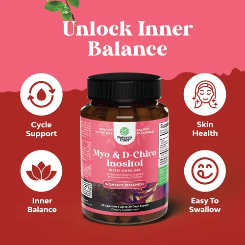 Miniatura 2 de Suplemento de mio-inositol y D-Chiro inositol para mujeres, suplemento de colina para regular el ciclo menstrual, la fertilidad y el equilibrio