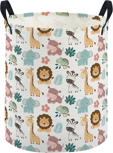 Essme Cesta de lavandería para niños, cesta de guardería plegable de lona impermeable para niñas, cesta linda, cestas de regalo. (Animal)