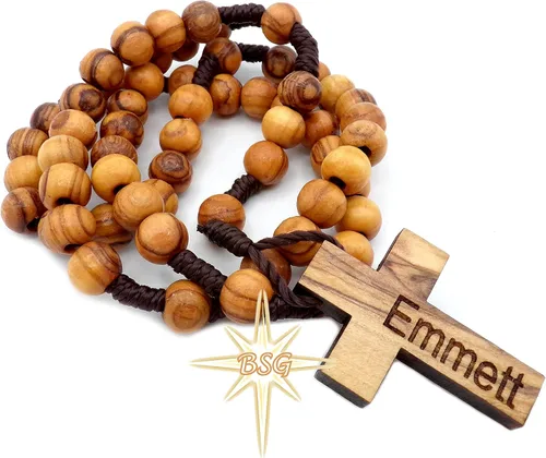 Rosario personalizado de madera de olivo de Belén, nombre propio, regalos para niños, confirmación, primera comunión, bautismo para niños y niñas.