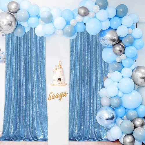 Miniatura 6 de B-COOL Cortinas de Fondo de Lentejuelas Azul Bebé 2 Piezas 2ftx8ft Fotografía para Fiestas Fondo Brillante Cortinas para Prom Bodas Baby Shower