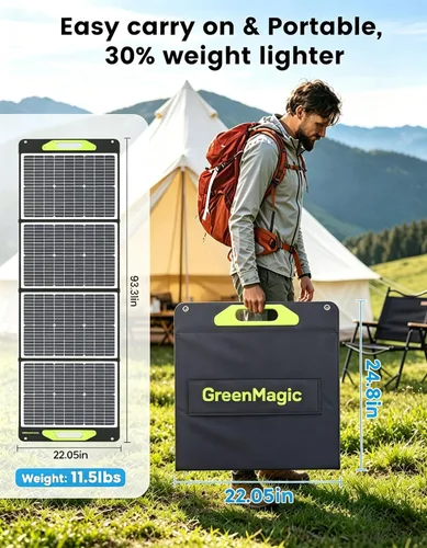 Miniatura 3 de Greenmagic - Panel solar portátil de 200 W, panel solar plegable de 200 W, ligero con soportes para el hogar, camping, barco, cobertizo, granja
