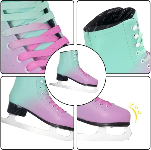 Miniatura 4 de MammyGol Classic Ice Figure Skates for Womens/Misses/Girls Lace up with Stainless Steel Blade Light Support Ice Figure Skates in Red Teal