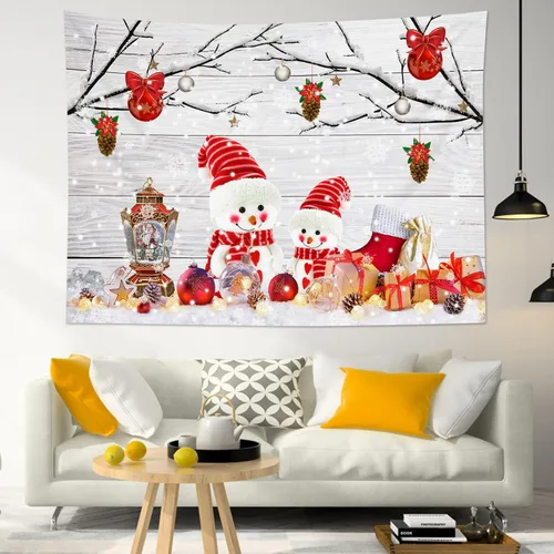 Miniatura 36 de HVEST Tapiz navideño de invierno para colgar en la pared, muñeco de nieve divertido con sombrero azul y tapices de regalo de Navidad, tapiz de pino