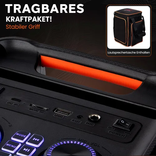Miniatura 5 de Pyle Altavoz portátil Bluetooth para fiestas con woofer de 8 pulgadas, función TWS, batería recargable de 100W, entrada de micrófono, eco, control