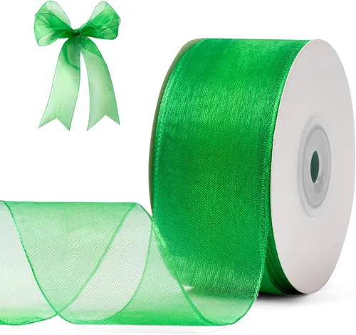 Miniatura 15 de Cinta de organza roja para envolver regalos, cinta transparente brillante de 2 pulgadas para ramos, bodas, festivales, 50 yardas cada rollo