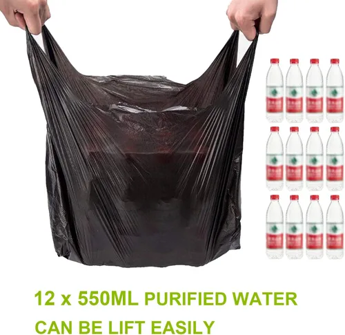 Miniatura 6 de LazyMe Bolsas para camisetas, bolsas de plástico negras con asas para comestibles y compras al por menor, bolsas de plástico para negocio, 12 x 20