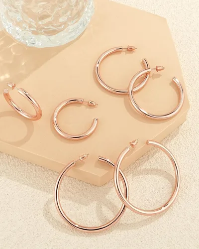 Miniatura 6 de Howoo Aretes de aro chapados en oro de 14 quilates con aros de oro grueso pulido para mujer