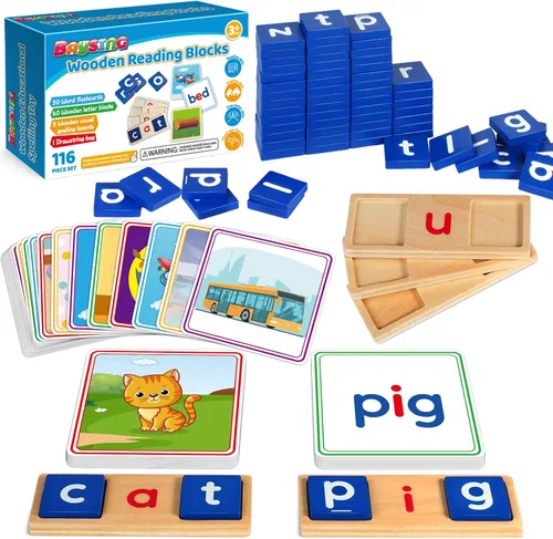 Juguetes de aprendizaje para niños de 3, 4, 5 años - Juego de clasificación y lectura de 116 piezas con letras de vocales cortas, juego de