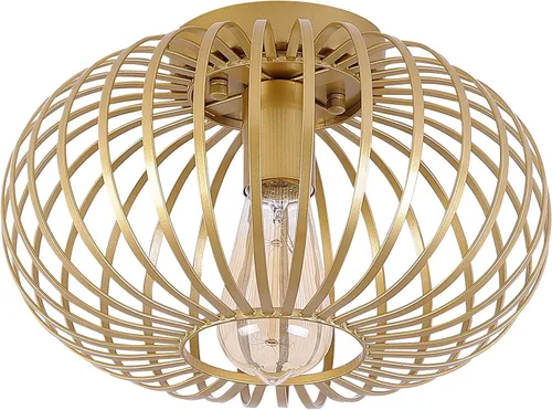 Miniatura 7 de Fivess Lighting Moderna lámpara de montaje empotrado dorada con jaula de metal, lámpara de techo semiempotrada para pasillo, dormitorio, cocina