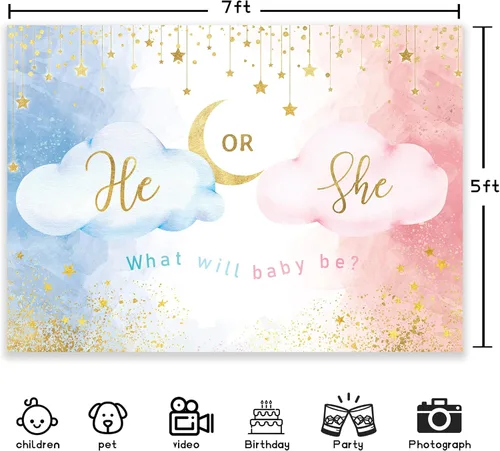 Miniatura 3 de Newsely Telón de fondo azul y rosa para revelación de género, suministros de fiesta, decoraciones de fotografía, fondo de acuarela, oro rosa, 7
