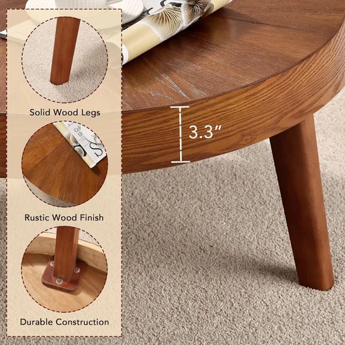 Miniatura 6 de HOKYHOKY Juego de 3 mesas de centro redondas estilo granja, mesas nido de estilo bohemio para sofá, mesas auxiliares con acabado natural de madera