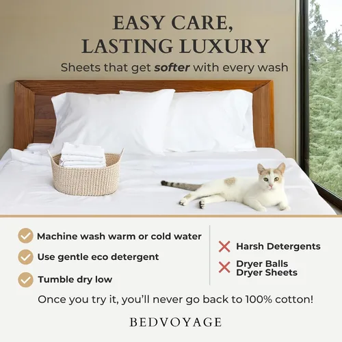 Miniatura 7 de BedVoyage Cozy Sheets Queen - Juego de sábanas de 50% viscosa de bambú y 50% mezcla de algodón, ropa de cama suave y transpirable, bolsillo profundo