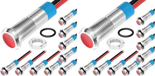 Miniatura 10 de DaierTek Luz Indicadora LED 12V LED Roja 6MM Metálica Impermeable Luz Indicadora de 12 Voltios Luz Piloto de Cabeza Plana de 1/4" Montaje en Panel