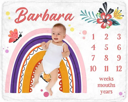 Miniatura 21 de Manta de hito para bebé personalizada con nombre, manta personalizada de flores en forma de mariposa con tabla de crecimiento calendario, manta