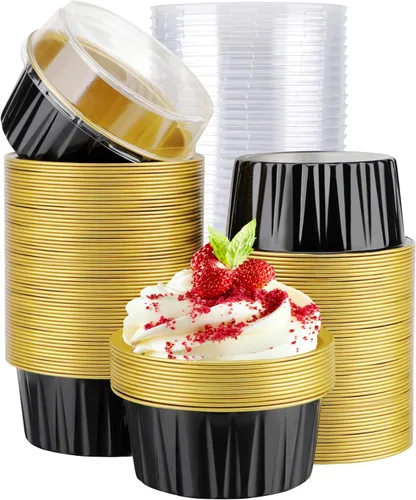 Miniatura 21 de EUSOAR Forros para cupcakes con tapas, 30 piezas desechables de papel de aluminio de 5 onzas, moldes para hornear cupcakes, envases de postre