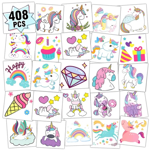 Miniatura 12 de Partywind 408 piezas de tatuajes infantiles para suministros de fiesta, hoja envuelta individualmente, calcomanías de tatuajes temporales para niños