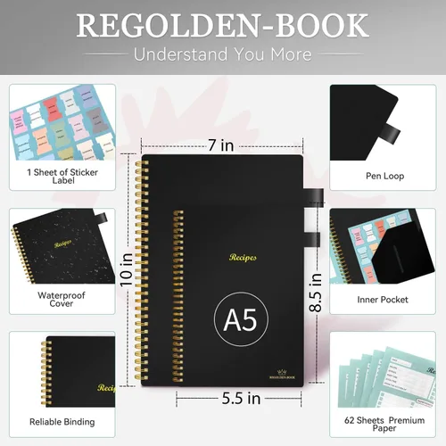Miniatura 5 de Libro de Recetas para Escribir tus Propias Recetas, Cuaderno de Recetas en Blanco con Pestañas para Amantes de la Cocina Familiar, Organizador