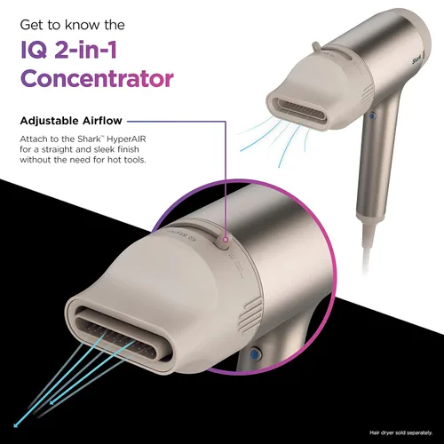Miniatura 2 de Shark XSKHD121CA IQ Concentrador 2 en 1, Boquilla de Accesorio con Ajuste Automático Preestablecido para Secadores de Pelo HyperAIR, Herramienta