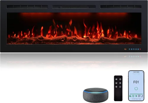 Calentador eléctrico de chimenea de 50 pulgadas, control inteligente a través de Alexa y la aplicación, inserto de chimenea empotrado y montado en