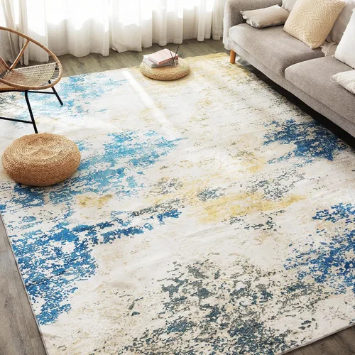 Miniatura 25 de Carvapet 9x12 Alfombras grandes para sala de estar y dormitorio, alfombra moderna lavable azul de pelo bajo con respaldo de goma, plegable, alfombra