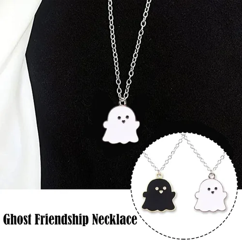Miniatura 3 de 1 unidad2 collares con colgante de fantasma blanco y negro, dibujos animados, fantasma, amistad, pareja, encantador, collar de fantasma, colgante