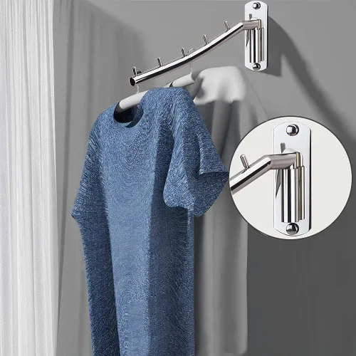 Miniatura 3 de 2 perchas plegables para colgar en la pared, con brazo oscilante, gancho de acero inoxidable resistente para baño, dormitorio, cuarto de servicio