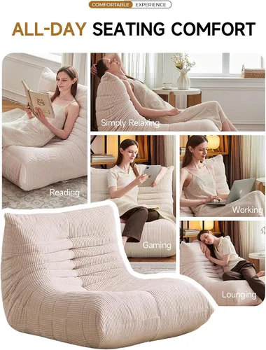 Miniatura 5 de ZCUBED Sillas Grandes de Puf para Adultos, Silla de Salón de Espuma Viscoelástica, Comodo Puf de Corduroy Grande, Sofá Perezoso, Cómoda Silla