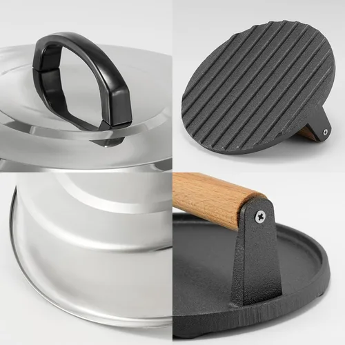 Miniatura 7 de Accesorios de BBQ - Cubierta de Cocción Redonda de Acero Inoxidable de 12 Pulgadas - Cúpula Derretidora de Queso Kit de Prensa de Parrilla Redonda