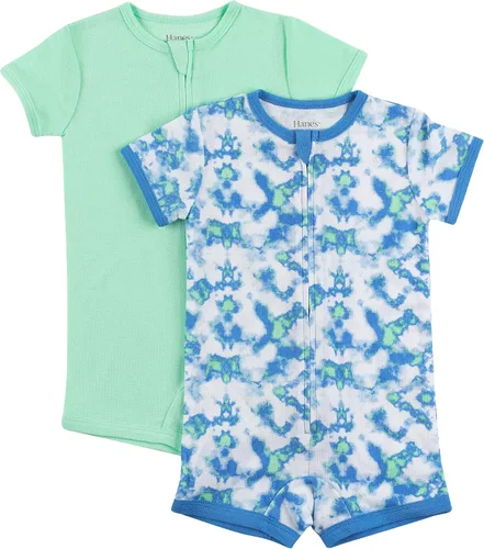 Hanes Mameluco de manga corta con cremallera para niños y niñas, paquete de 2