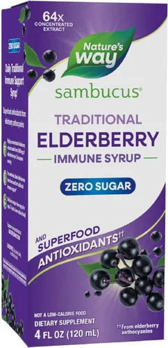 Nature's Way Sambucus - Jarabe inmunológico tradicional sin azúcar, extracto de saúco negro altamente concentrado, apoyo inmunológico tradicional*,