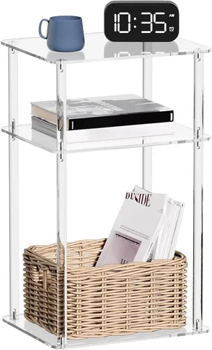 HMYHUM Mesa auxiliar de acrílico, 14 pulgadas de largo x 11.5 pulgadas de ancho x 23.2 pulgadas de alto, mesa auxiliar de Lucite transparente para