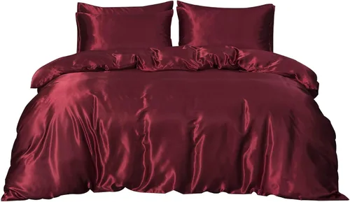 Miniatura 16 de Juego de funda de edredón de satén, tamaño individual e individual XL, ropa de cama de lujo suave y sedosa, funda de edredón de satén sedoso de 600